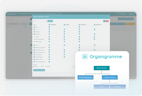 Image d'un screenshot d'un logiciel de gestion des temps RégliCe® pour la gestion des droits